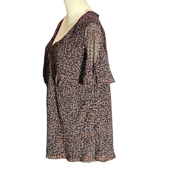 Covington Brown w/ Polka Dots Blouse Sheer Flutter Sleeves Women size 20W - Picture 3 of 11